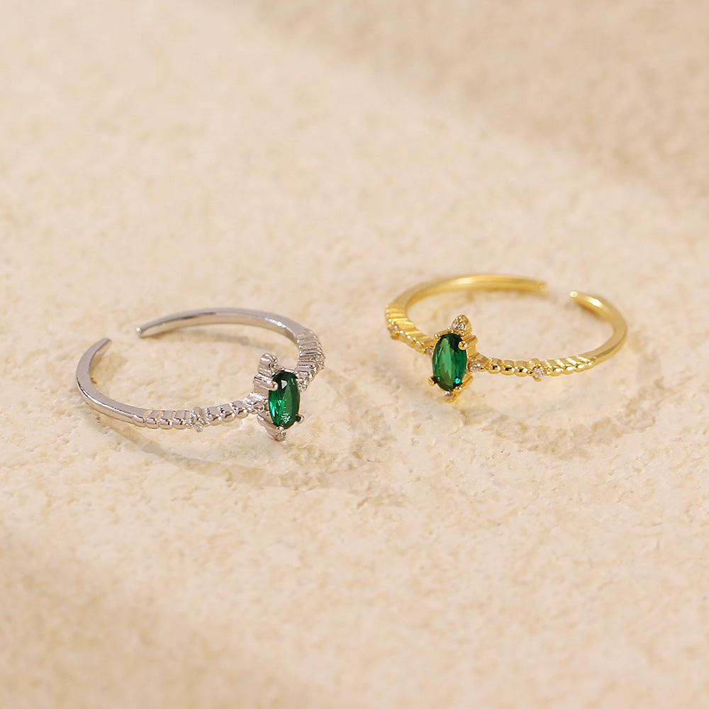 Elegant Green Oval Sterling Silver Adjustable Ring
