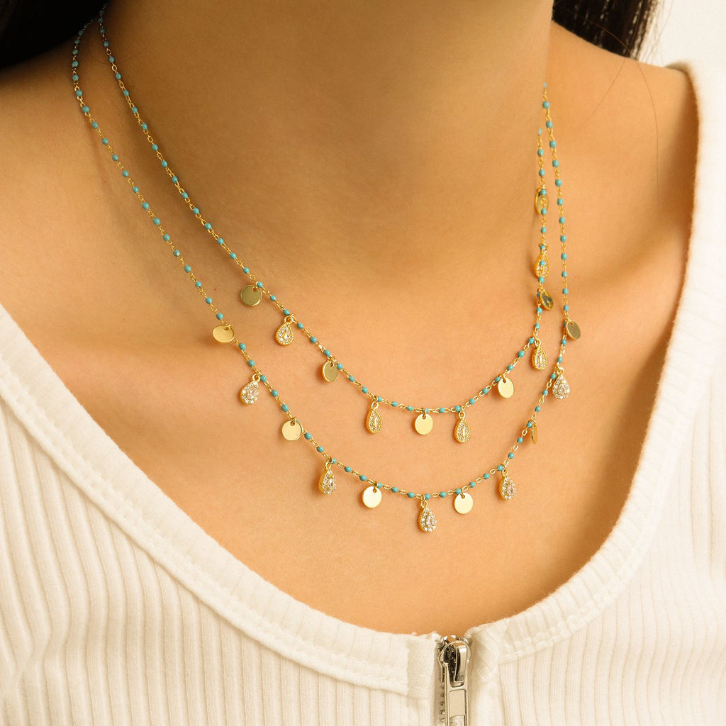 Beautiful Waterdrop Sterling Silver Blue Enamel Necklace