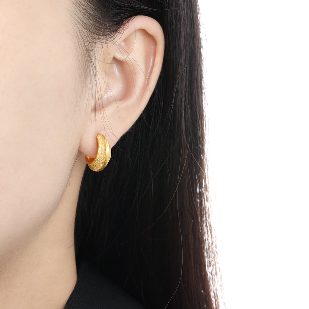 Modern Minimalist Matte Finish Geometric Cubic Zirconia in Sterling Silver and 18K Gold Plated Hoop Earrings