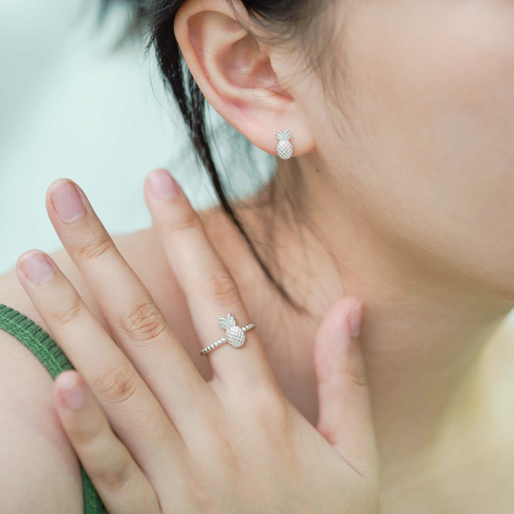Cute Fruit Pineapple Sterling Silver Adjustable Ring