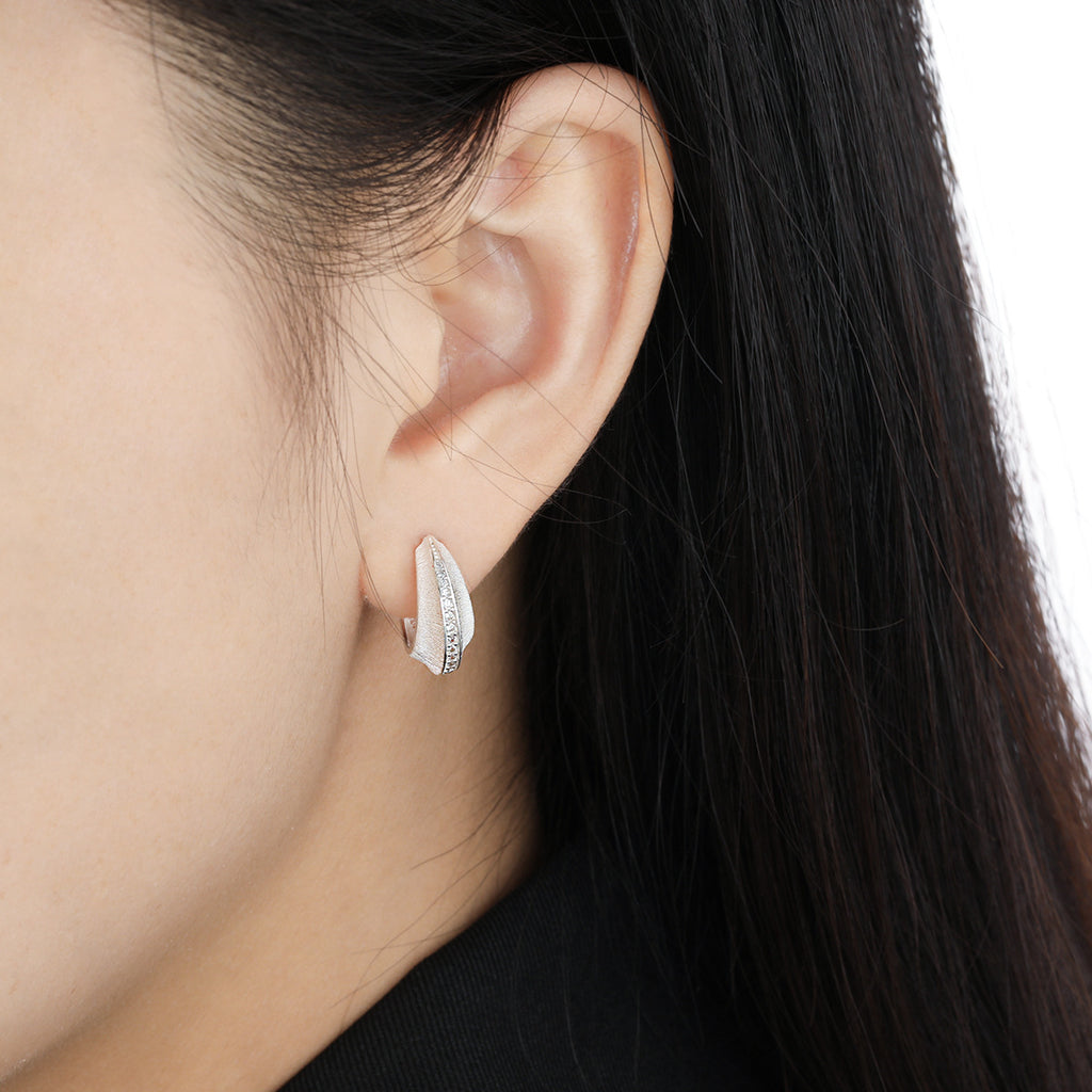 Modern Minimalist Matte Finish Geometric Cubic Zirconia in Sterling Silver and 18K Gold Plated Hoop Earrings
