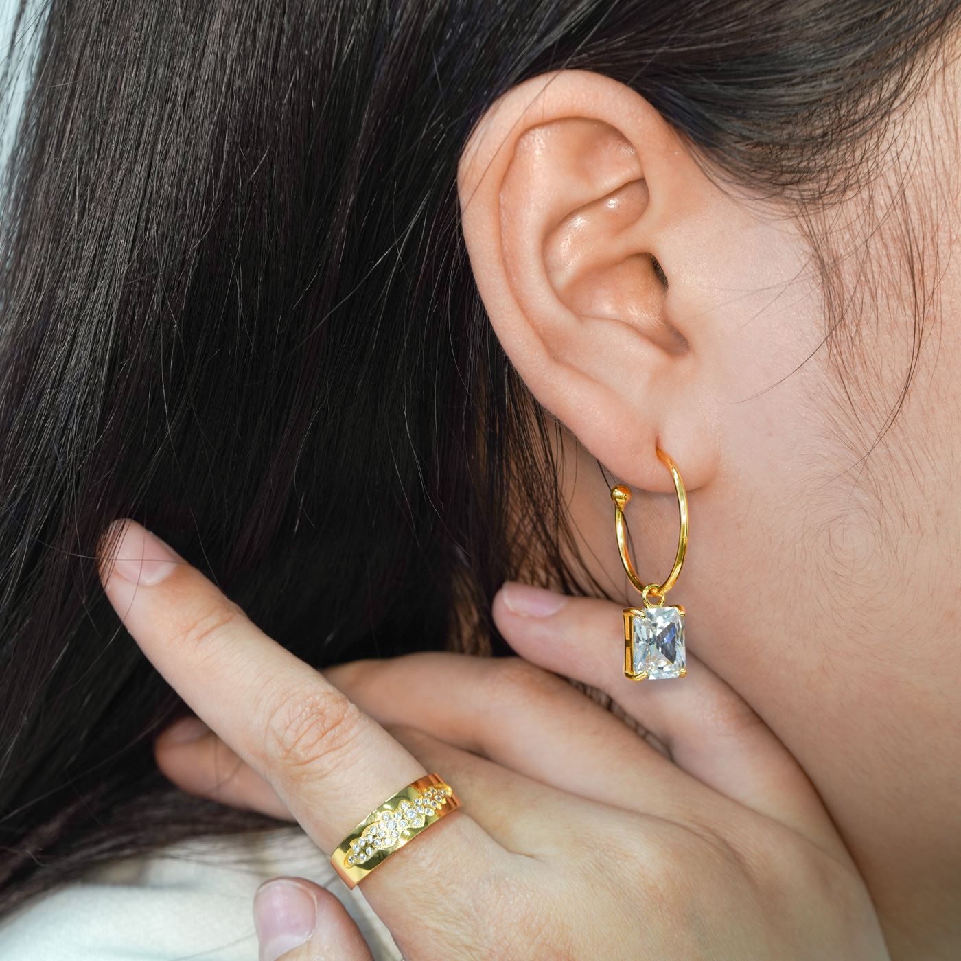 Simple Geometry Rectangle Sterling Silver Hoop Earrings