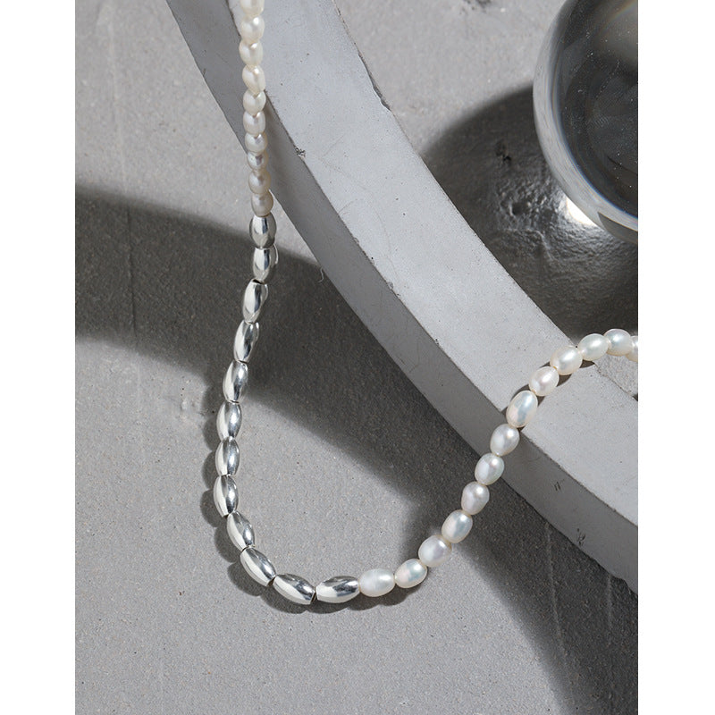 Asymmetry Oval Natural Pearl Waterdrop Sterling Silver Necklace