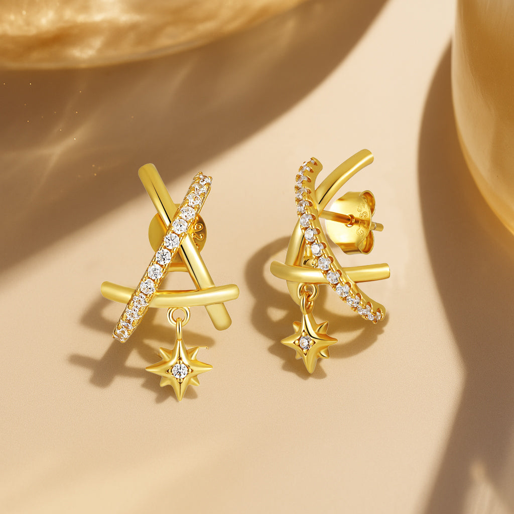 Graduation CZ Sun Drops Irregular Hollow Irregular Triangle 925 Sterling Silver Dangling Earrings