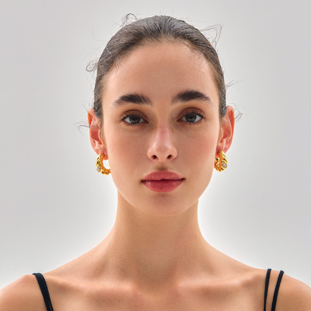 Fine Jewelry For Women Daily Wear Electroforming Elegant Lightweight 999 Pure Silver Irregular Three CZ Geometric U-shape Hoop Earrings