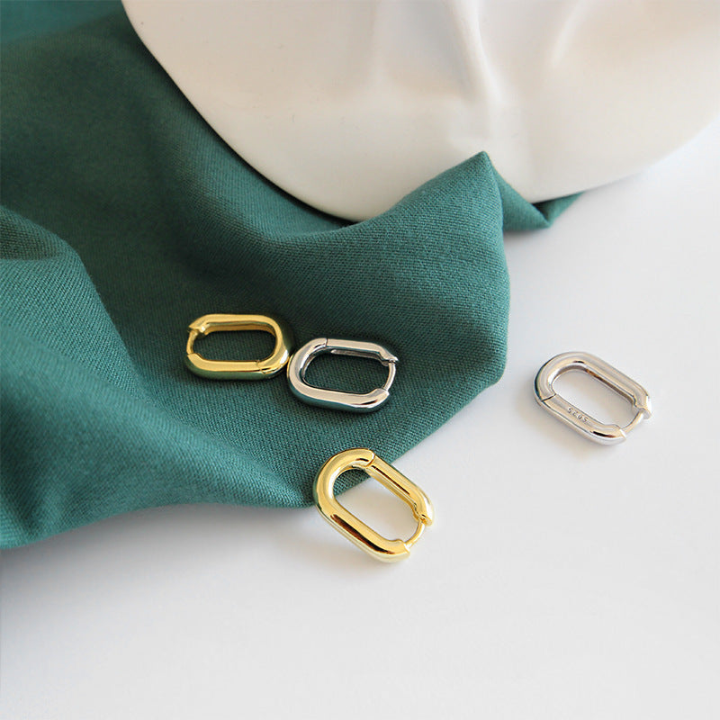 S925 sterling silver earrings with retro oval rings and circular ear buckles plated with gold and silver earrings