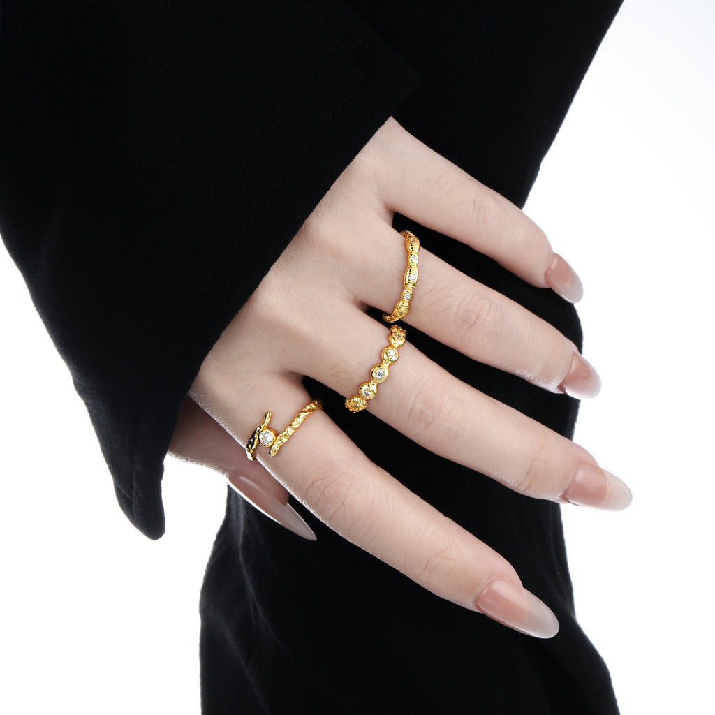 Irregular Pattern Round CZ Cross 925 Sterling Silver Adjustable Ring