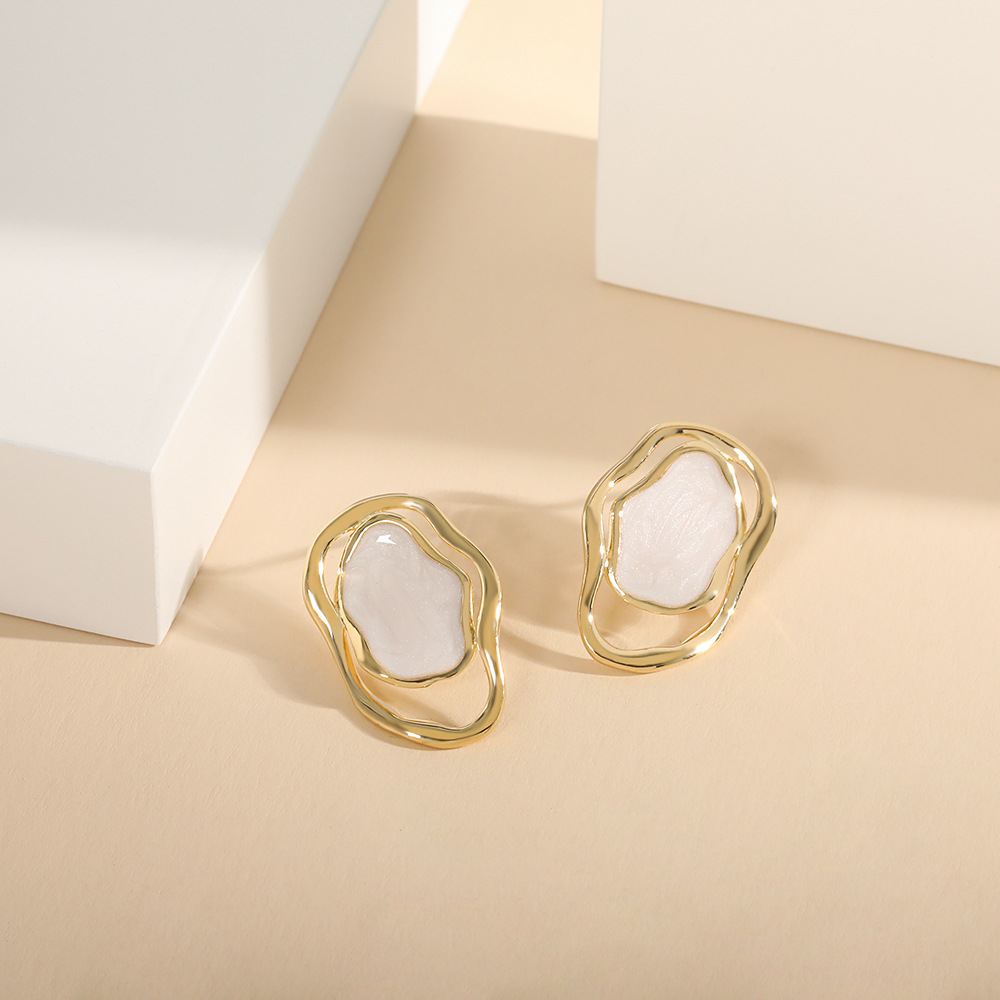 Office Irregular Hollow Epoxy  Sterling Silver Stud Earrings