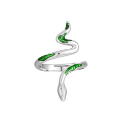 Fashion Animail Green Epoxy Snake Sterling Silver Adjustable Ring