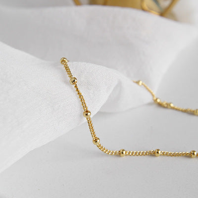 Simple Curb Chain Beads Sterling Silver Necklace