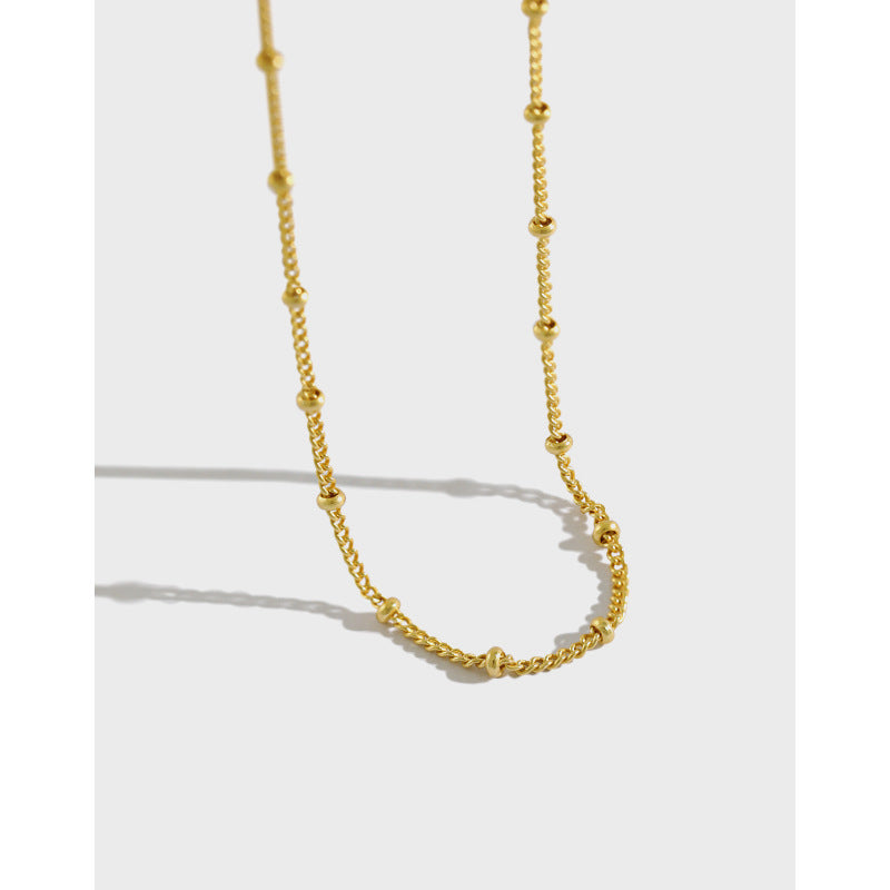 Simple Curb Chain Beads Sterling Silver Necklace