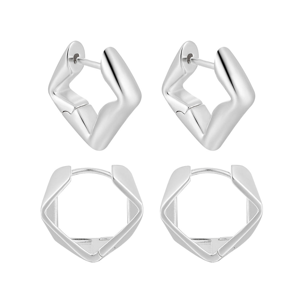 Minimalism Irregular Geometry Square Sterling Silver Hoop Earrings