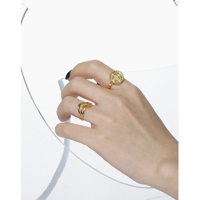 simple and versatile, wavy line texture S925 pure silver open ring for women