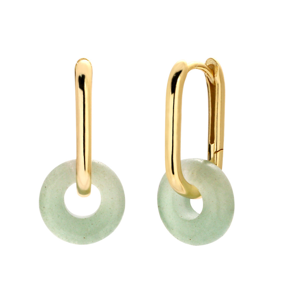 Elegant Natural Green Aventurine Ping Buckle Sterling Silver Hoop Earrings