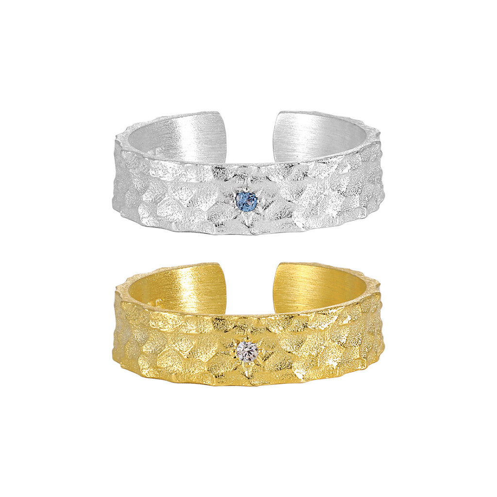 Brushed Finish in 925 Sterling Silver Jewelry Hammered Texture Adjustable Cubic Zirconia Ring