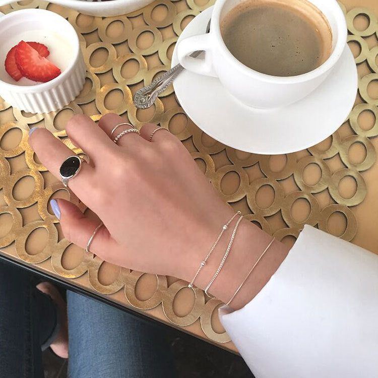 Pure silver bead chain double-layer bracelet student women's bracelet chain decoration