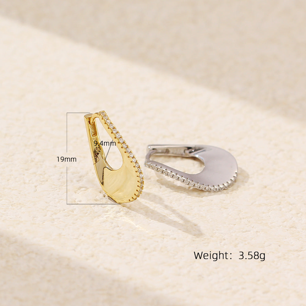 Women Elegant CZ U Shape 925 Sterling Silver Hoop Earrings