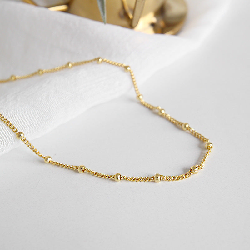 Simple Curb Chain Beads Sterling Silver Necklace
