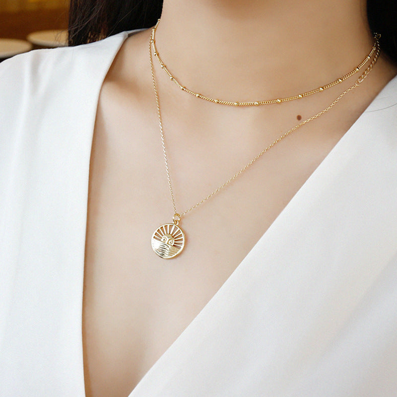 Simple Curb Chain Beads Sterling Silver Necklace