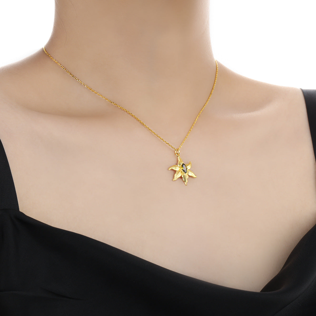 Starfish Design Natural Peridot 925 Sterling Silver Necklace Delicate Unique Style Sea-Inspired Jewelry Pendant