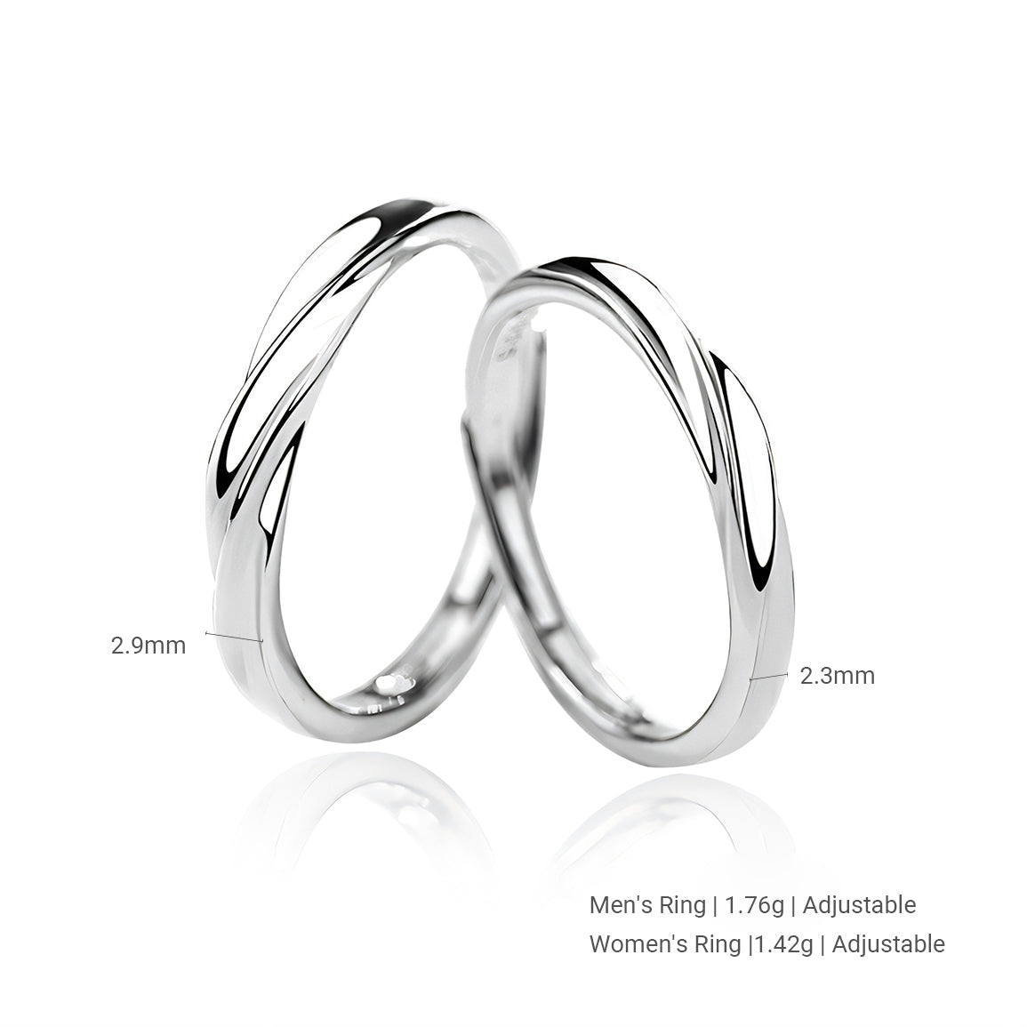 Proposal Wedding Valentine Gift Matching Bands Romantic Mobius Band Silver S925 Sterling Silver Couple Rings