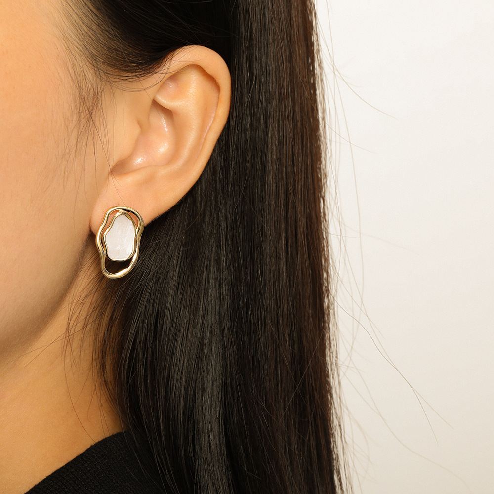Office Irregular Hollow Epoxy  Sterling Silver Stud Earrings