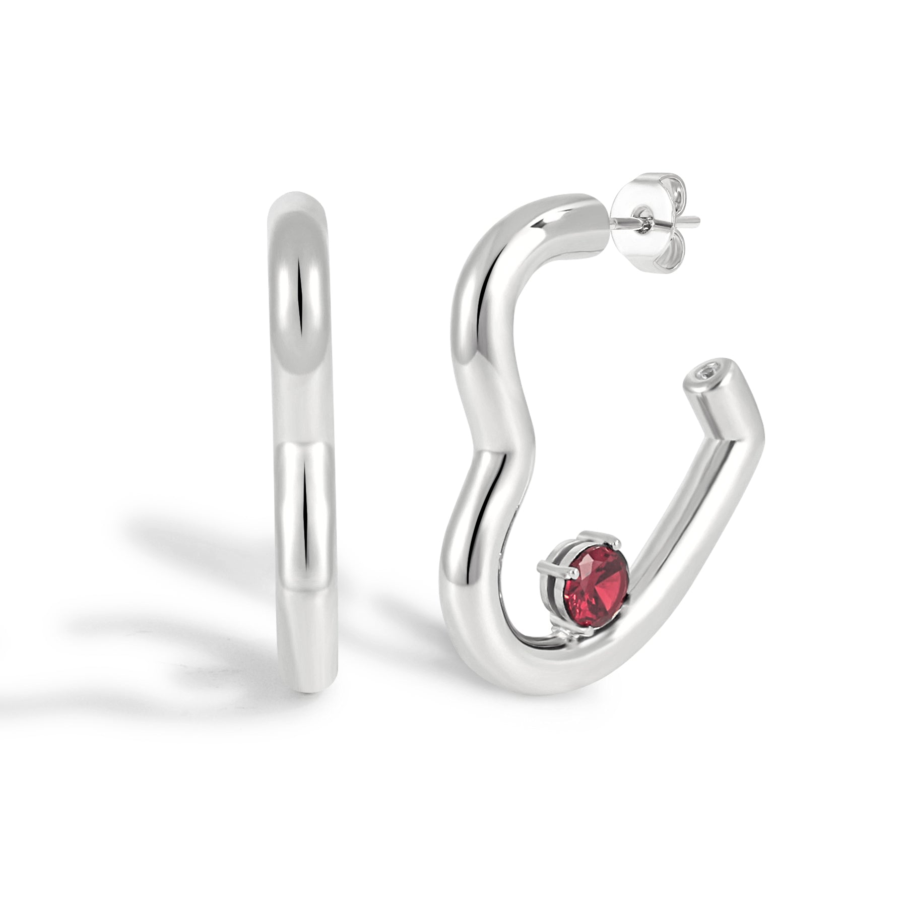 Women Fashion Red CZ Heart 999 Sterling Silver Hoop Earrings Electroforming