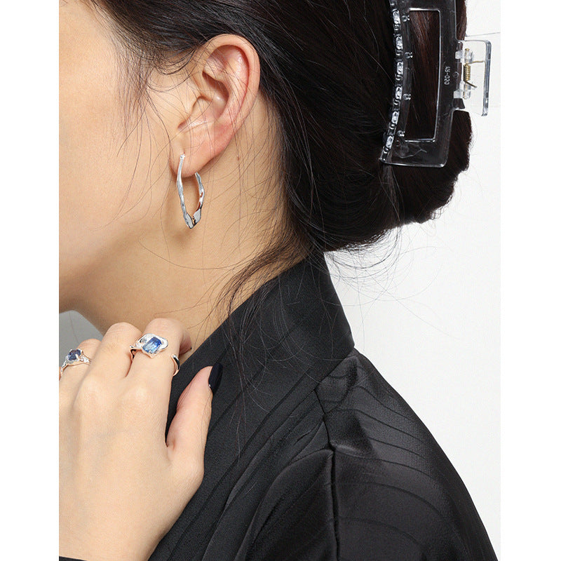 niche design minimalist and versatile irregular texture S925 pure silver earrings for women