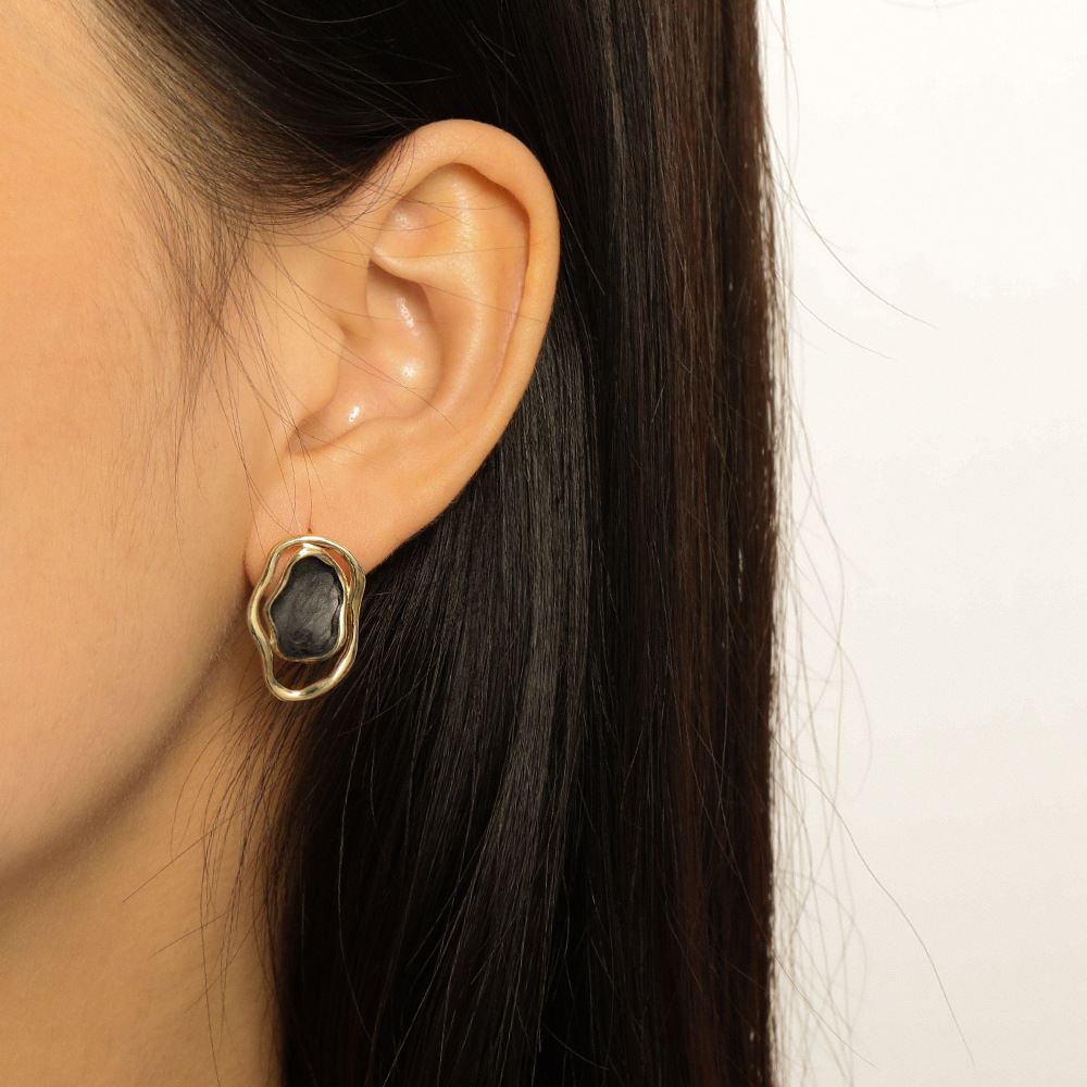 Office Irregular Hollow Epoxy  Sterling Silver Stud Earrings