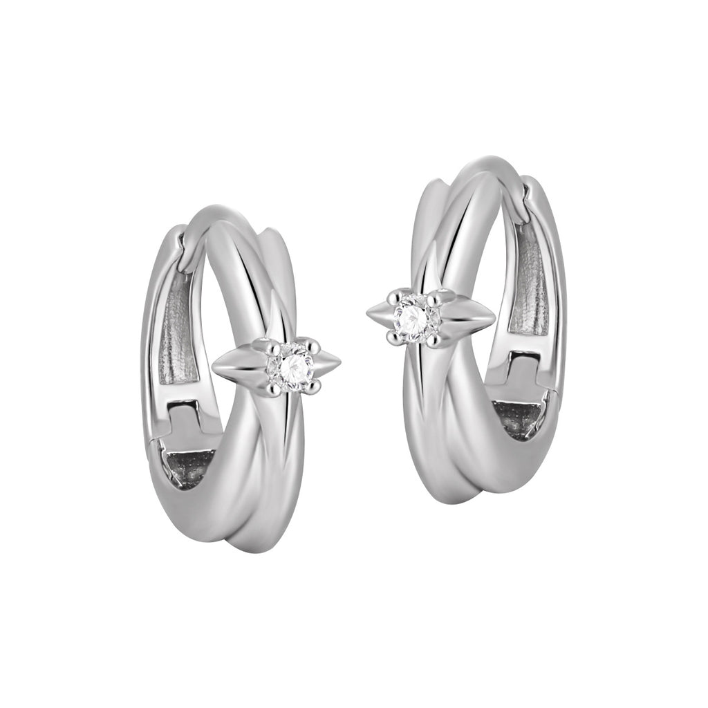 Graduation Simple Shining Star Sterling Silver Hoop Earrings