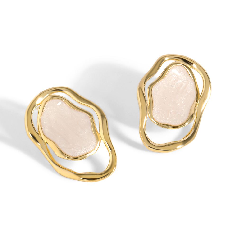 Office Irregular Hollow Epoxy  Sterling Silver Stud Earrings