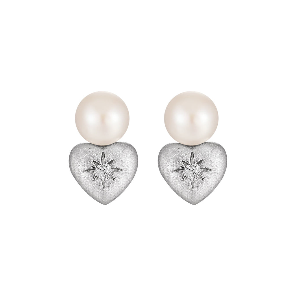 Bridesmaid Shell Pearls Star Heart 925 Sterling Silver Stud Earrings