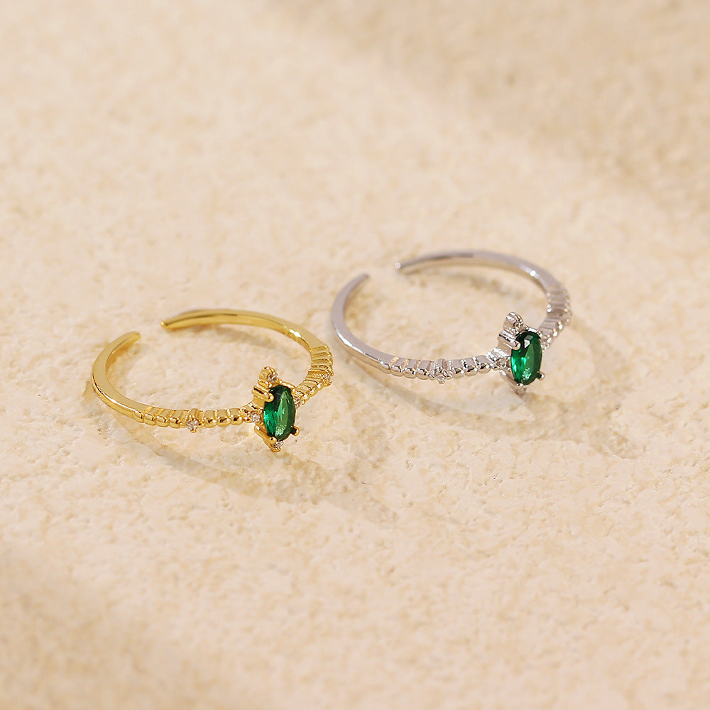 Elegant Green Oval Sterling Silver Adjustable Ring