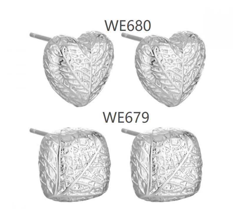 Lady Geometry Square Heart Leaves Sterling Silver Stud Earrings