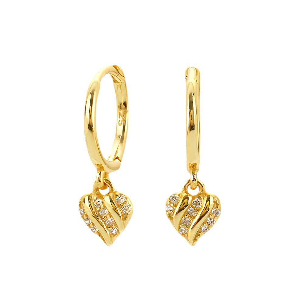 Luxury Lady Micro Setting CZ Heart 925 Sterling Silver Leverback Dangling Earrings
