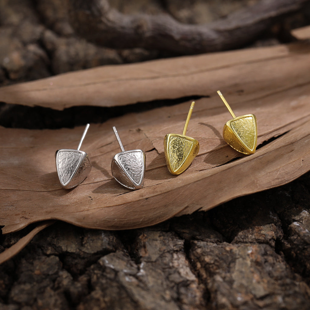 Geometry Irregular Triangular Pyramid Sterling Silver Stud Earrings