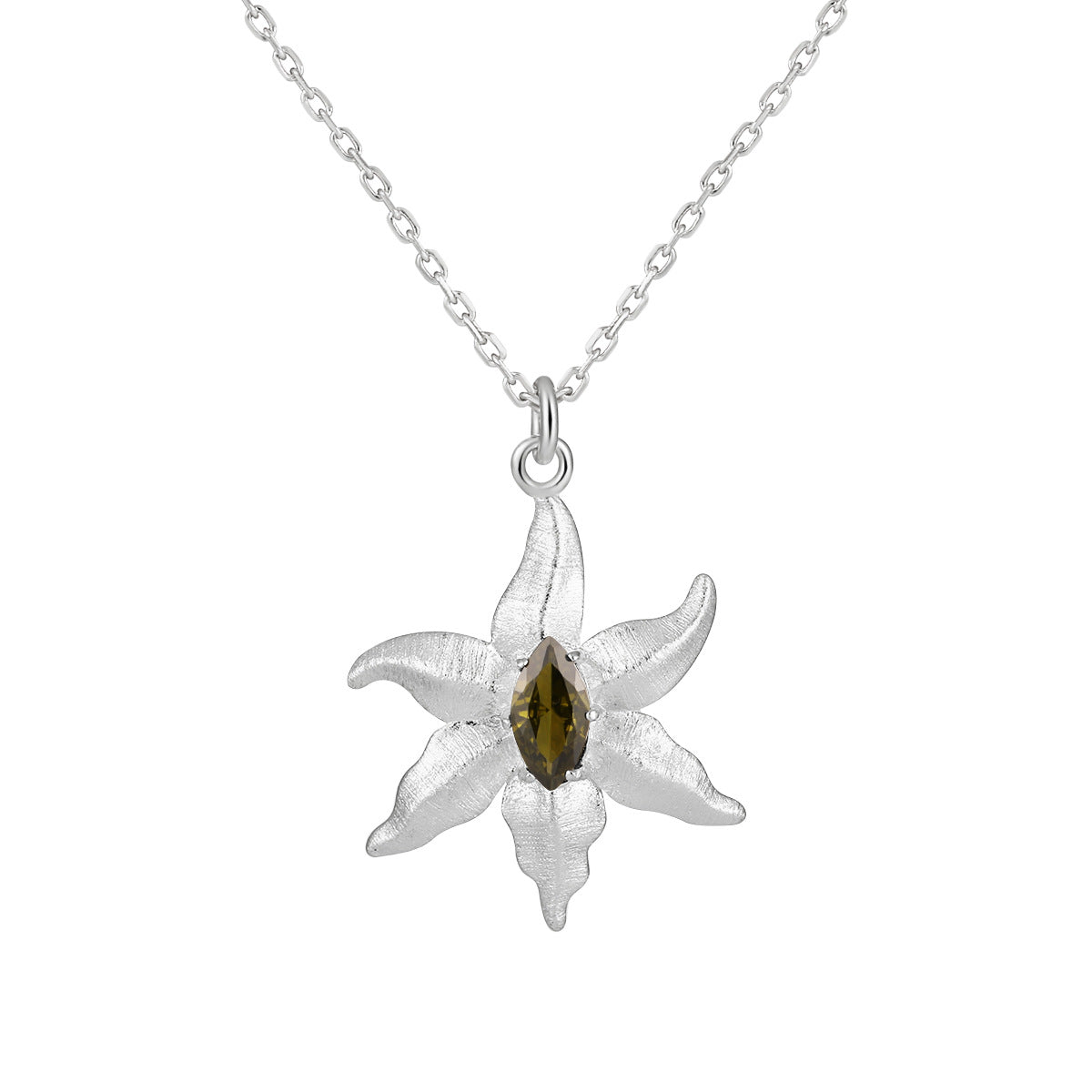 Starfish Design Natural Peridot 925 Sterling Silver Necklace Delicate Unique Style Sea-Inspired Jewelry Pendant