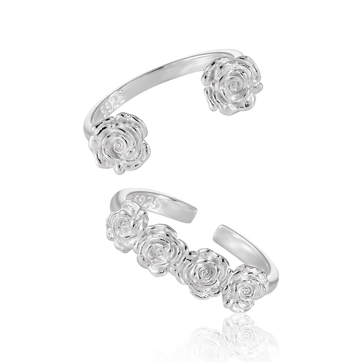 Women Beautiful Rose Flowers 925 Sterling Silver Adjustable Ring