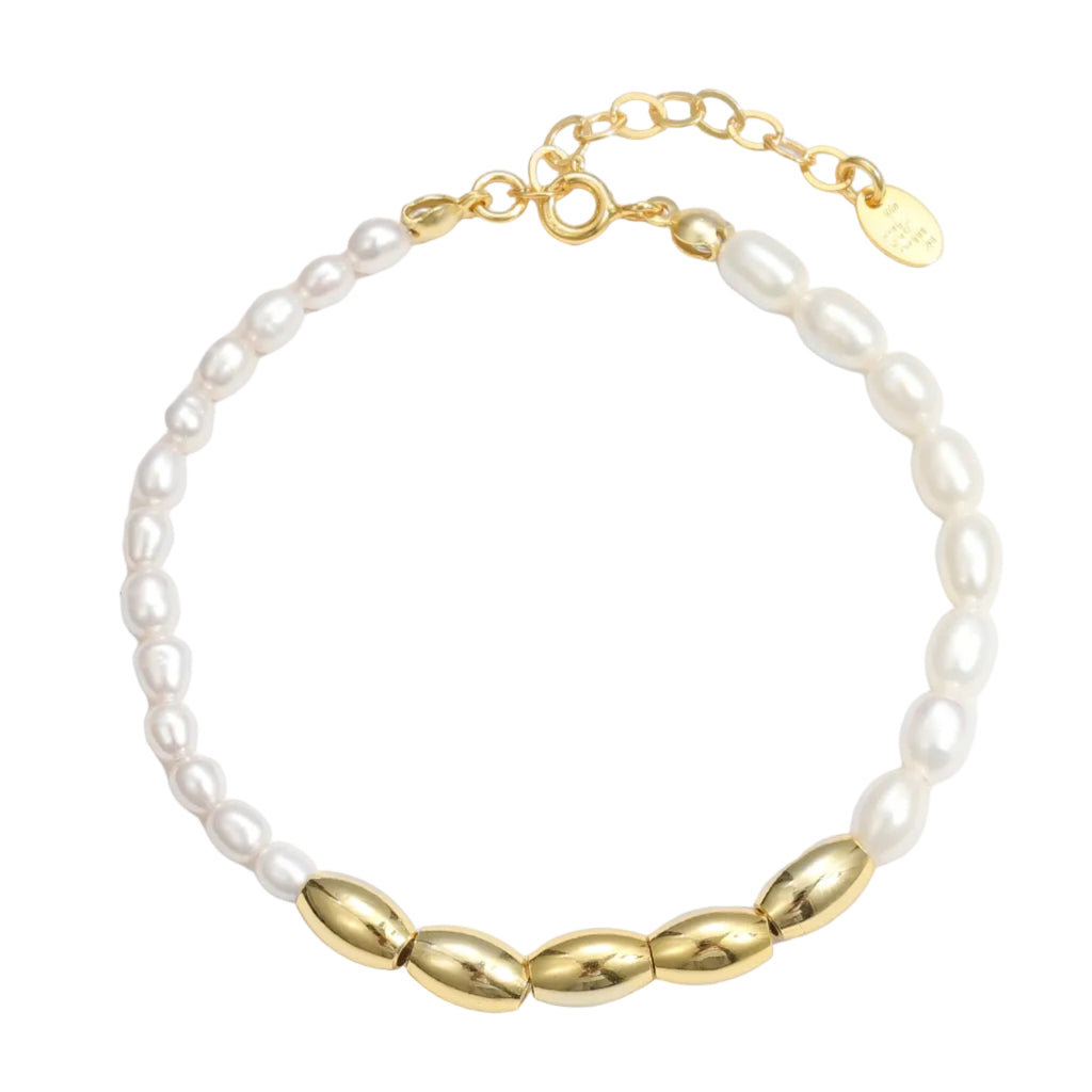 Asymmetry Oval Natural Pearls Beads 925 Sterling Silver Bracelet